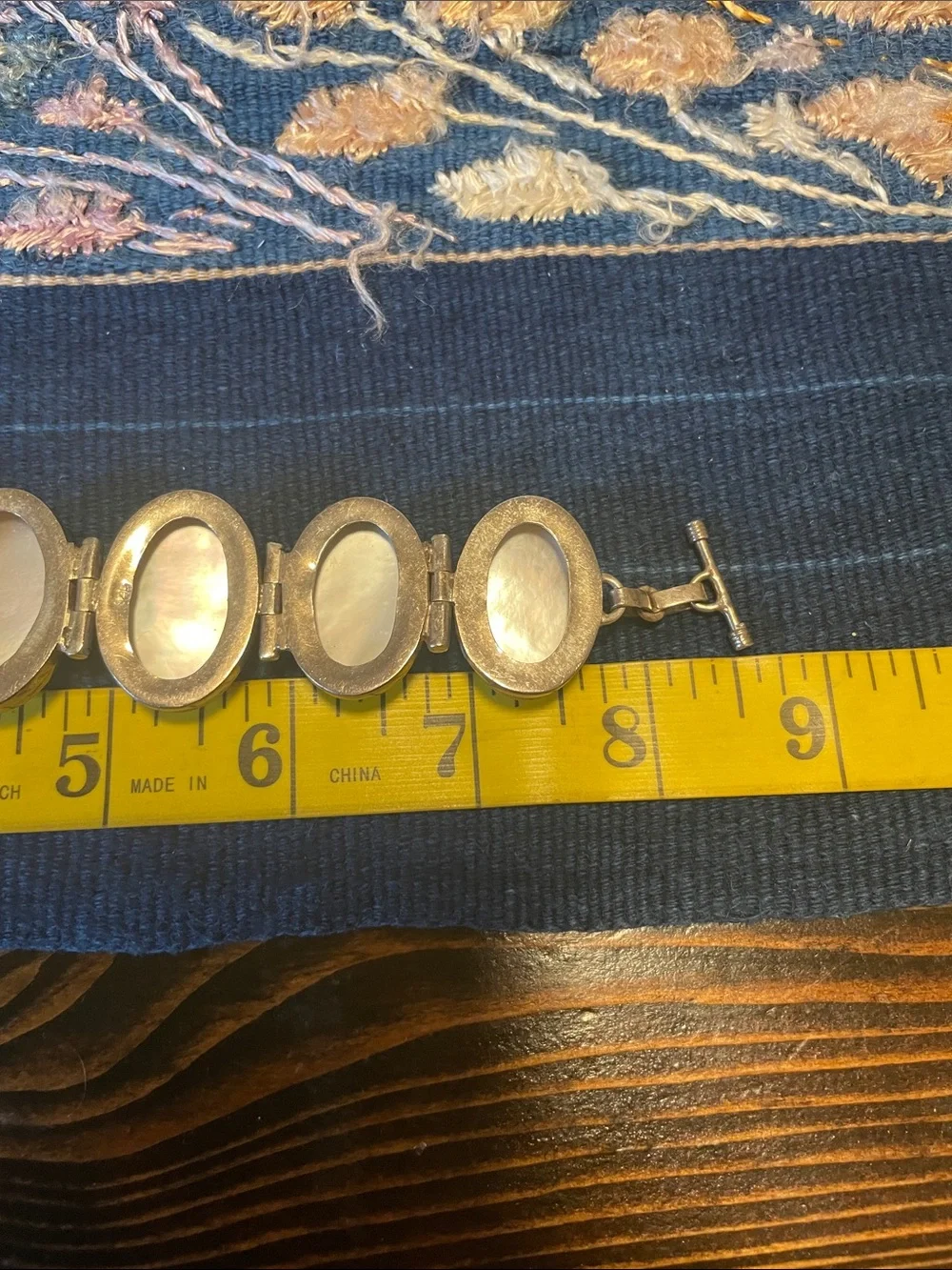 Vintage Sterling Silver Mother of Pearl Graduated Panel Link Bracelet 925